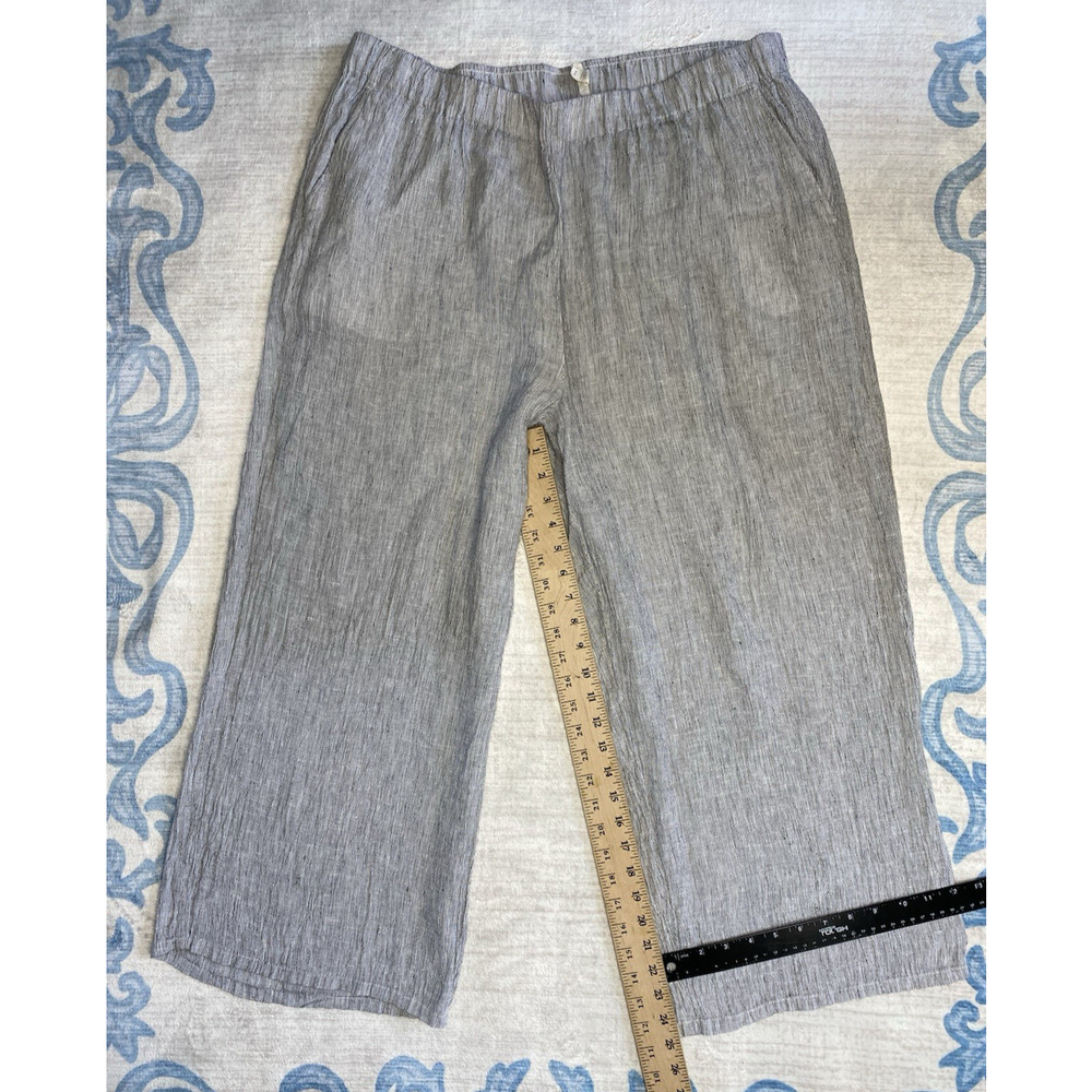 Eileen Fisher Pants XL Organic Linen Crinkle Cropped Wide Leg Coastal Resort - Picture 13 of 15